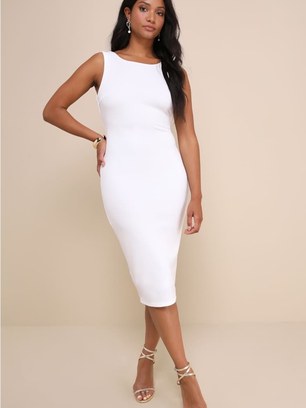 Lulu's White Sleeveless Midi Bodycon Dress